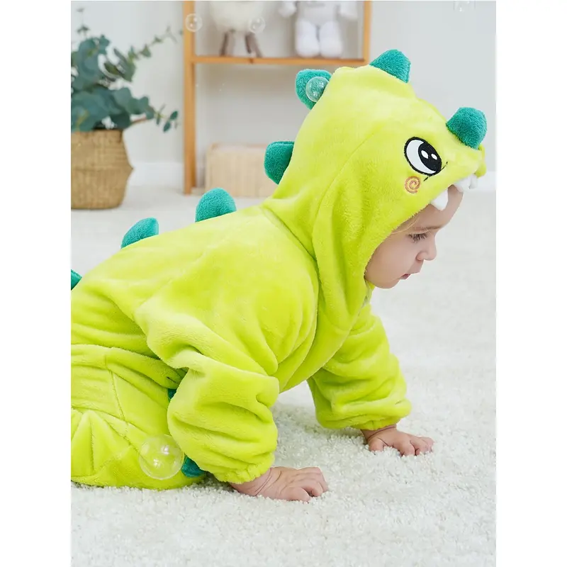 Cozy Youngsters' Dinosaur Hooded Pajamas - Plush, Long-Sleeve Onesie for Boys & Girls, Perfect for Halloween, Christmas & New Year 4