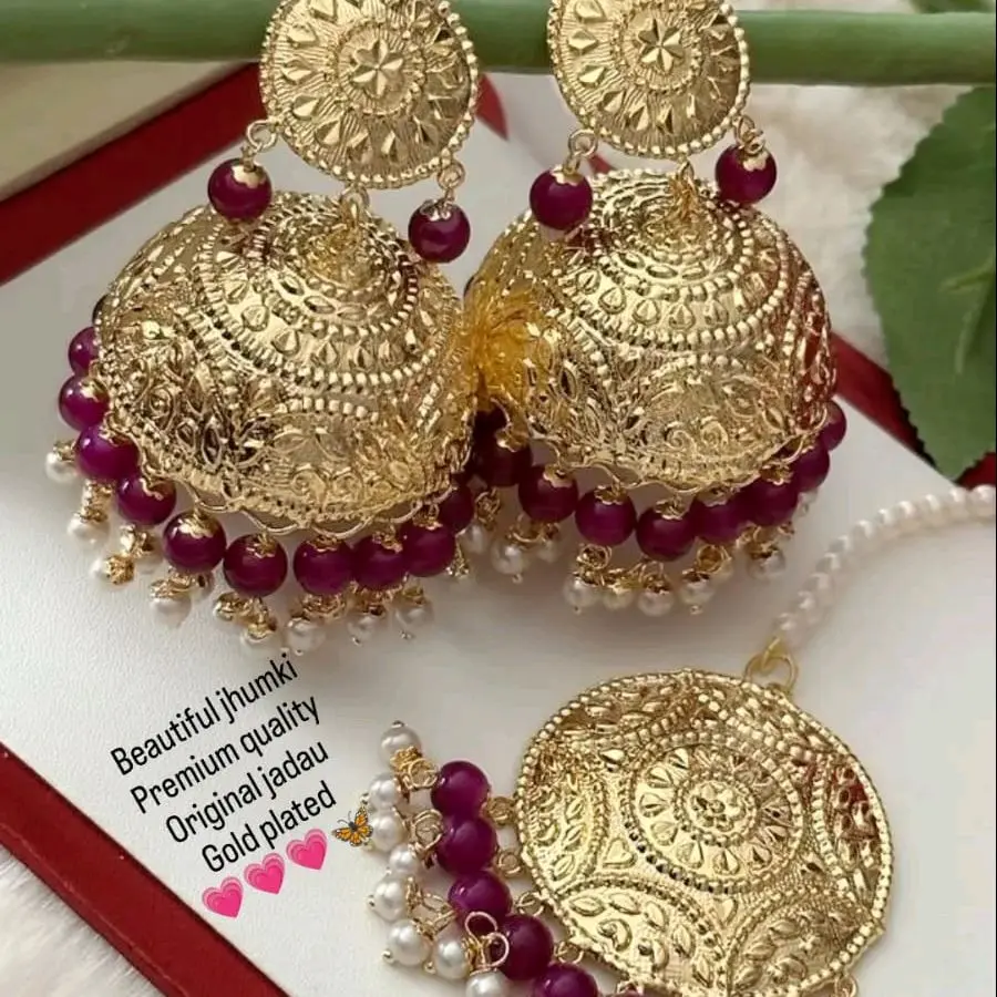 Traditional Style Jhumka Earrings with Tikka for Women - Indian/Pakistani Asian Punjabi