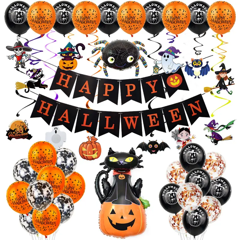 UK Seller Halloween Party Decorations Balloons Kids Party Balloon Pumpkin Bat Spider Spooky Decoration Banner Pack Set 3