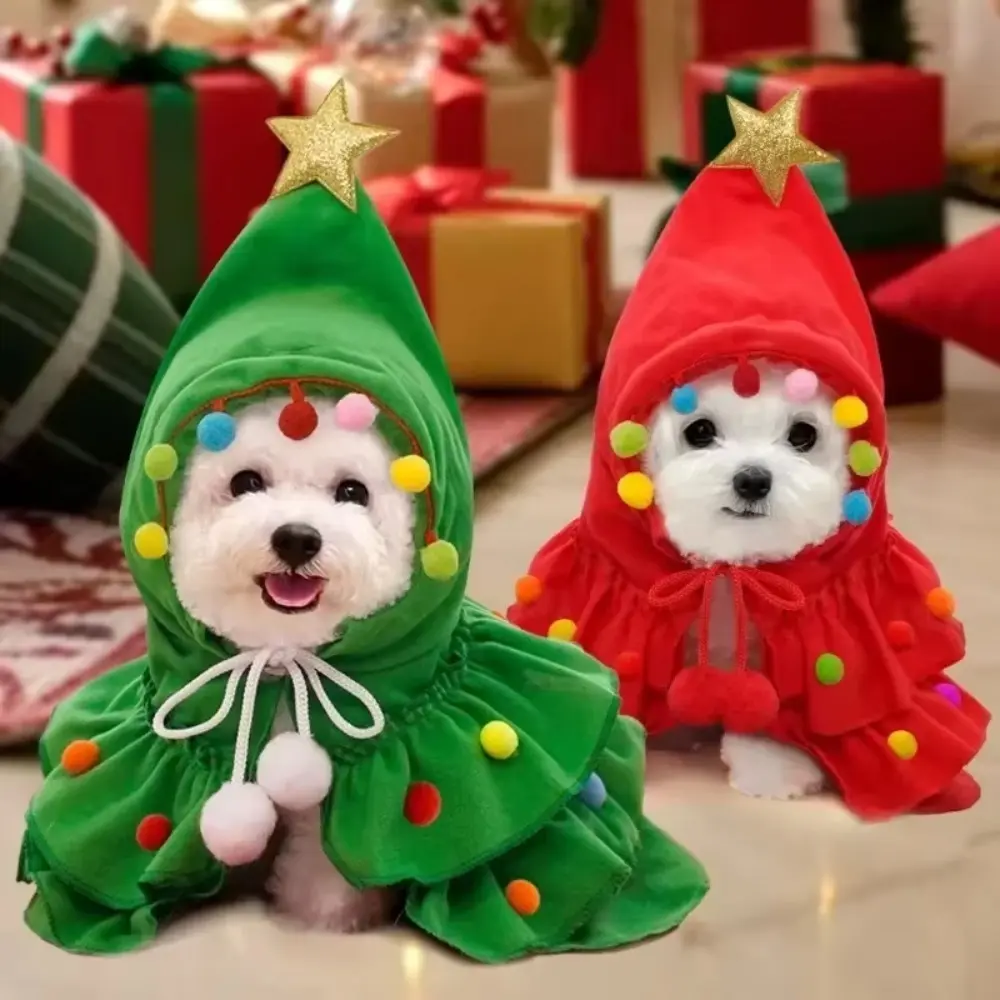 Merry Christmas Pet Clothes Dog Cloak Pet Cape And Shawl Puppy Cosplay Santa Tree Costume Happy Festival Coat Supplies