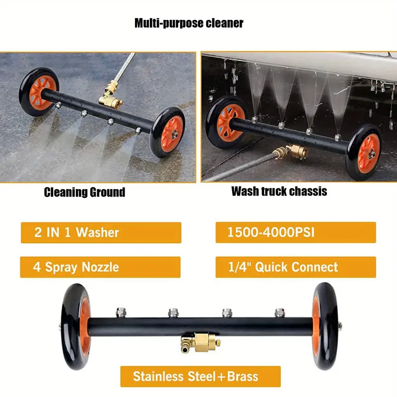2-in-1 Pressure Washer Undercarriage Cleaner Water Broom, 16" Surface Cleaner Power Washer Attachment with 4 Nozzles 3 Extension Rods and QC Pivot Coupler, 4000 PSI 40cm 3
