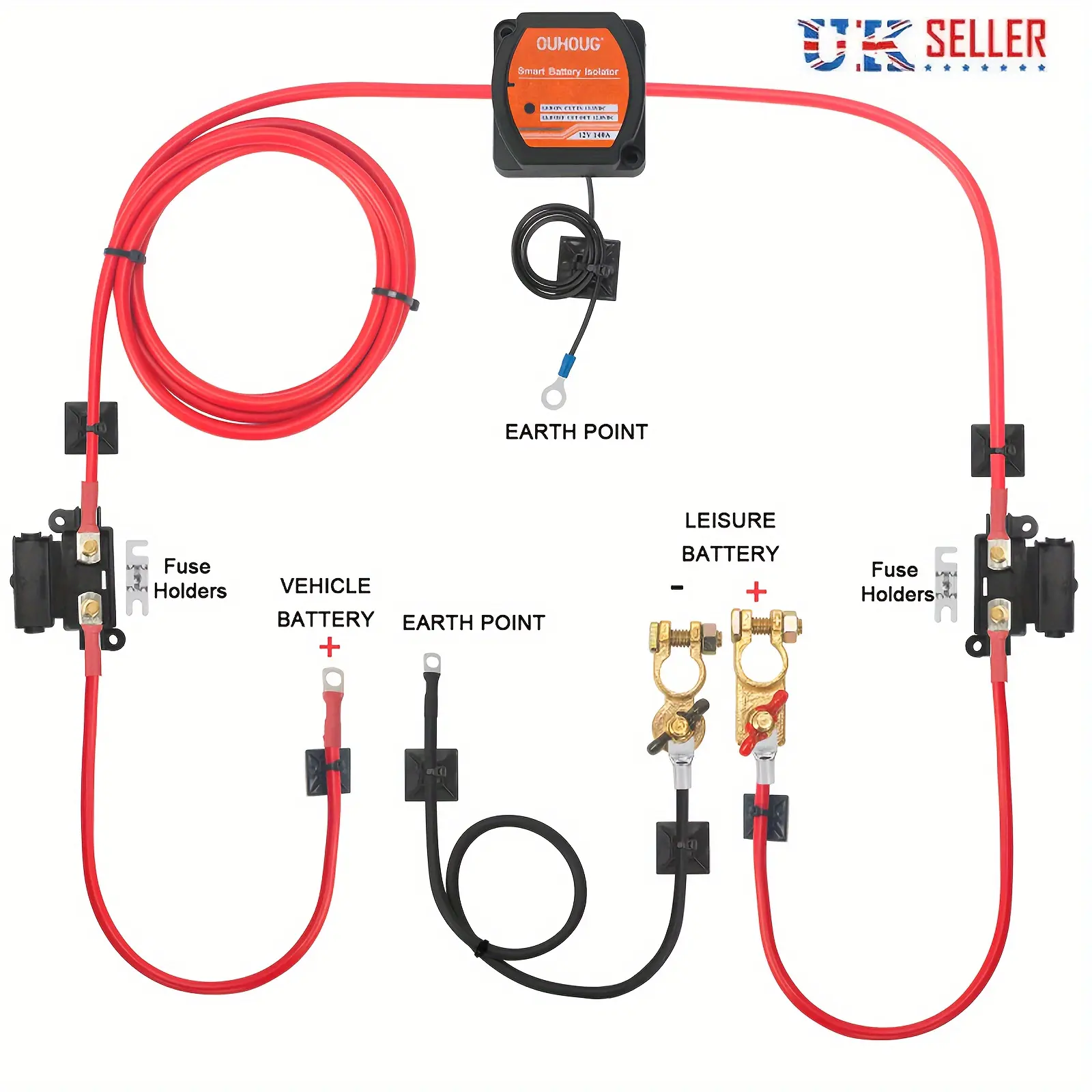 12V 140A Dual Power Sensitive 5m RV Split Charging Relay Kit For RV, VSR Campers