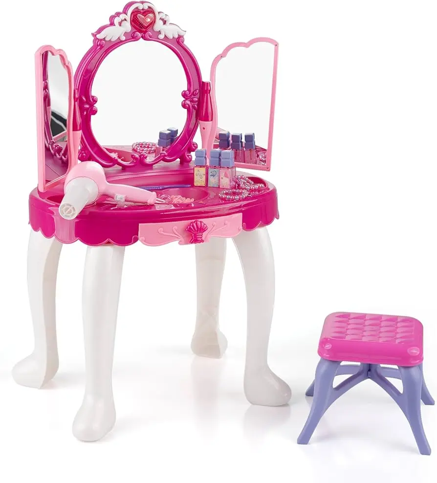 Kids Dressing Table, Kids Vanity Table, Girls Vanity Table, Kids Vanity Table And Chair, Girls Vanity Table With Mirror And Stool, Toddler Dressing Table, Toddler Vanity Table, Pink