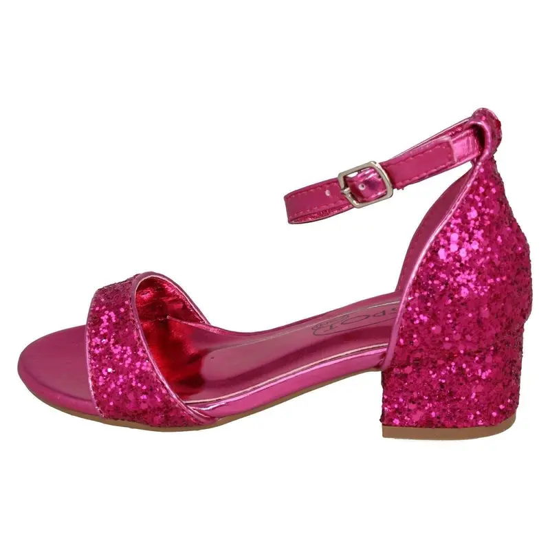 Spot On Girls Mid Heel Glitter Sandals with Adjustable Buckle Ankle Strap 8