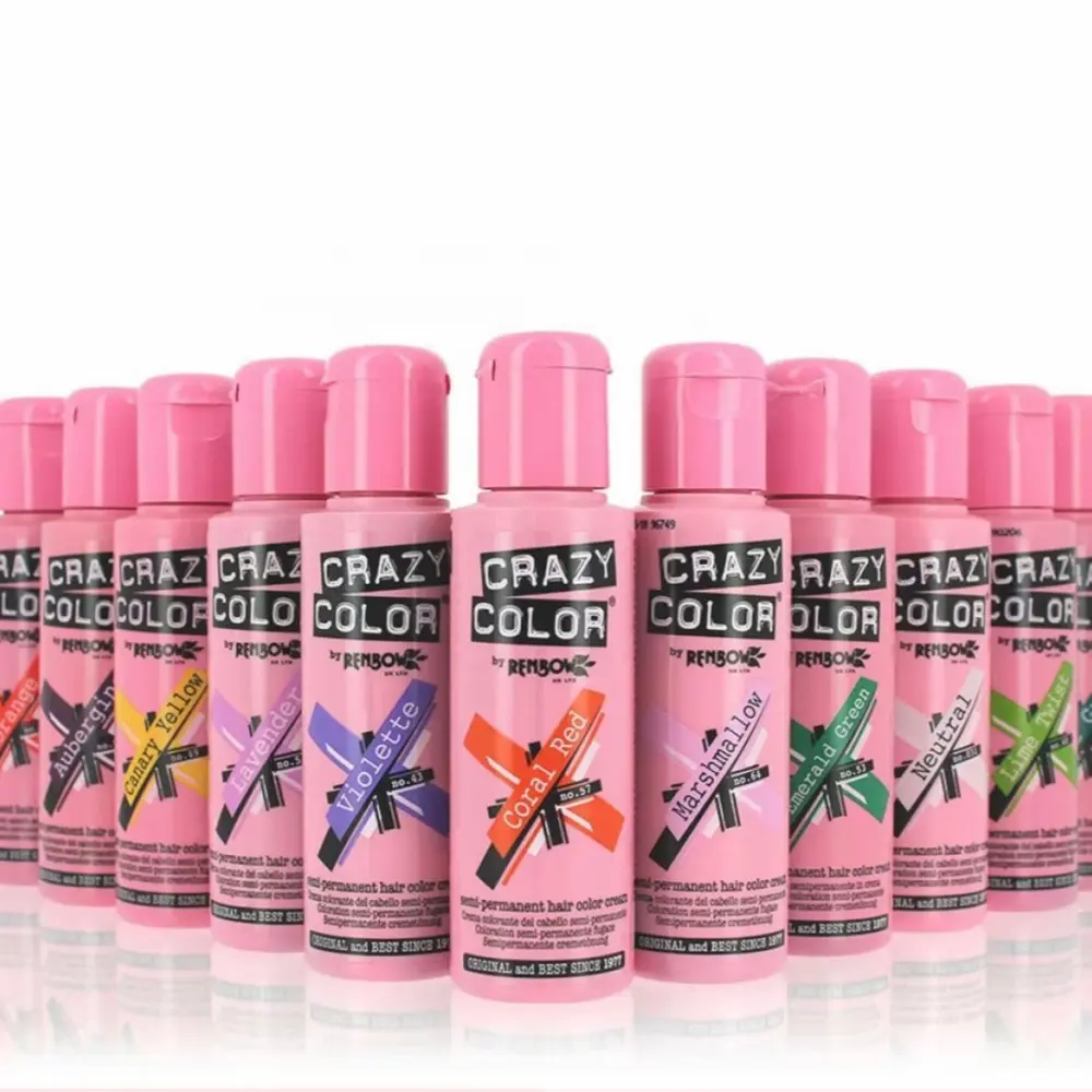 Crazy Color Semi-Permanent Hair Dye 100ml – 40 Vibrant Shades: Red, Blue, Pink, Green & More