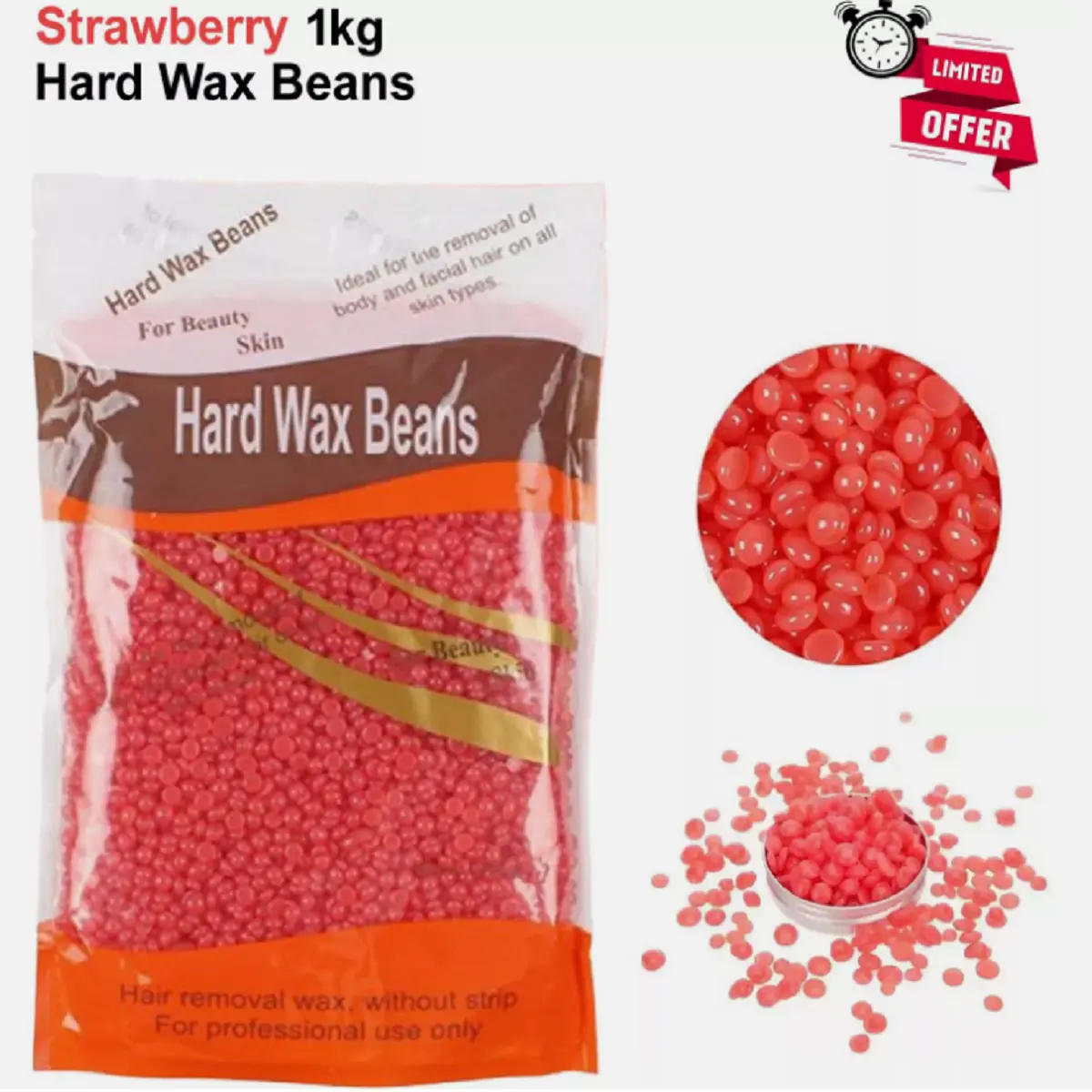 Depilatory Hard Wax Beans Strawberry 1KG Hot Brazilian Waxing Beads Hair Removal Body Care Comfort Smooth Salon Sensitive Cosmetic Silky