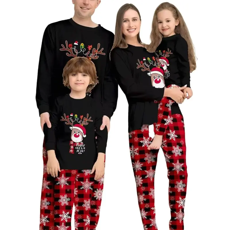 Women Men New Year's Costumes Cartoon Elk Print Christmas Parent-child Matching Pajamas Set Boys Girls Sleepwear Xmas Family Look Pjs Couples Set 0