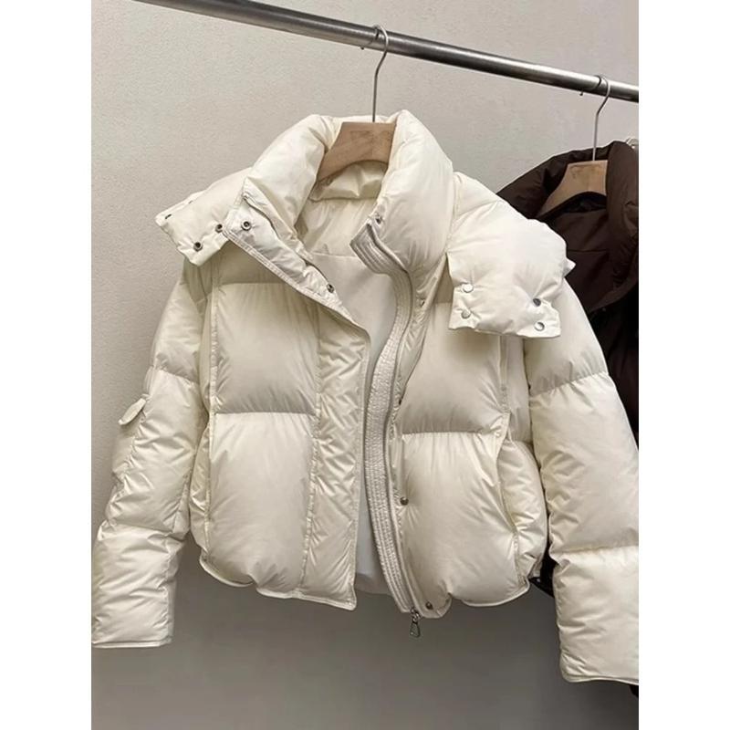 Women Puffer Jacket Winter Warm Thick Long Sleeve Oversized Hooded Short Parkas Mujer Female Solid Loose Crop Coat Outwear Womenswear Tops Underwear Lady Fitted Casual Comfort Basic Minimalist Outerwear 1