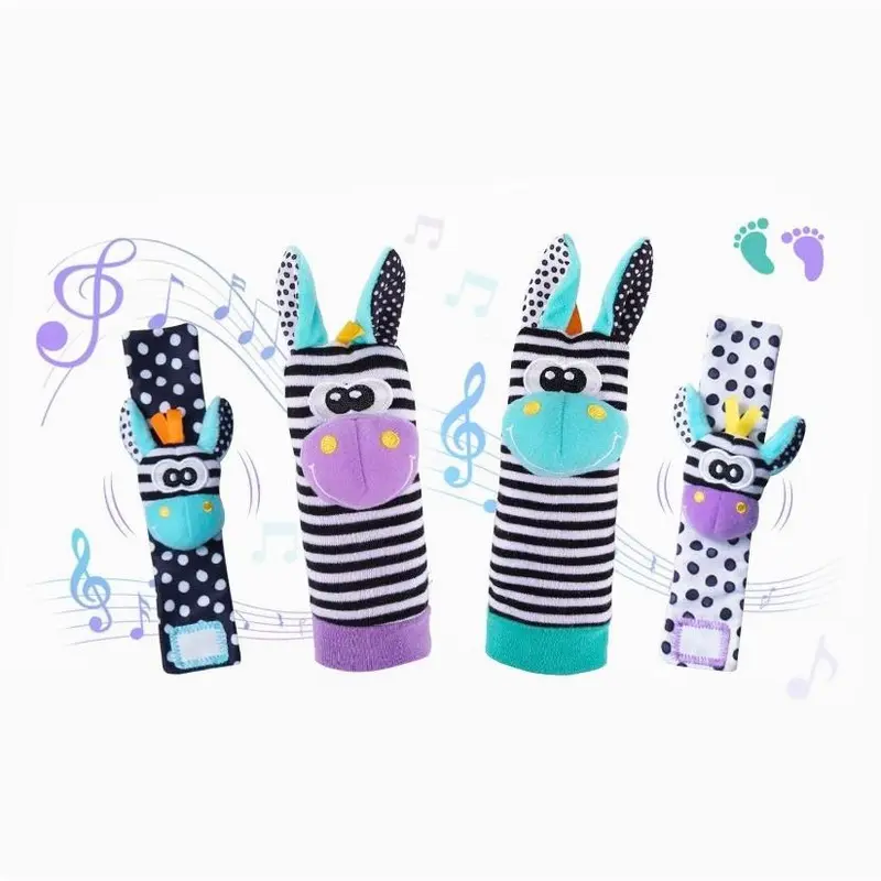 Mother’s Baby Rattles 4 in 1 Set for 0-12 Month, Sensory Breathable Fabric With Rattle, Lovely For Travel/Home Cute Hand and Foot Socks Rattle Toys, Cute Gift 6