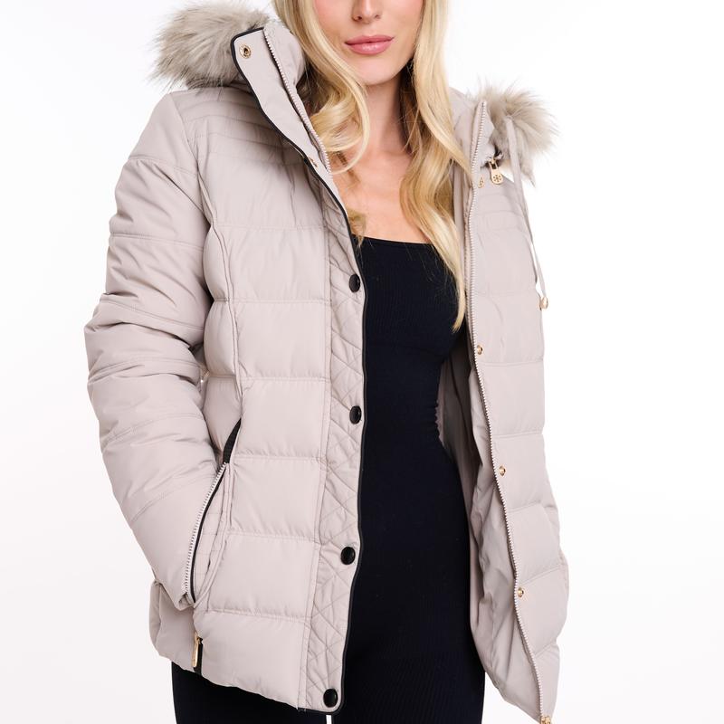 Spindle Womens Ladies Premium Quality Hooded Short Fur Parka Quilted Padded Puffer Coat | Zip Side Pockets | Luxurious Detachable Faux Fur on Hood | Zipped Inner Pocket 8