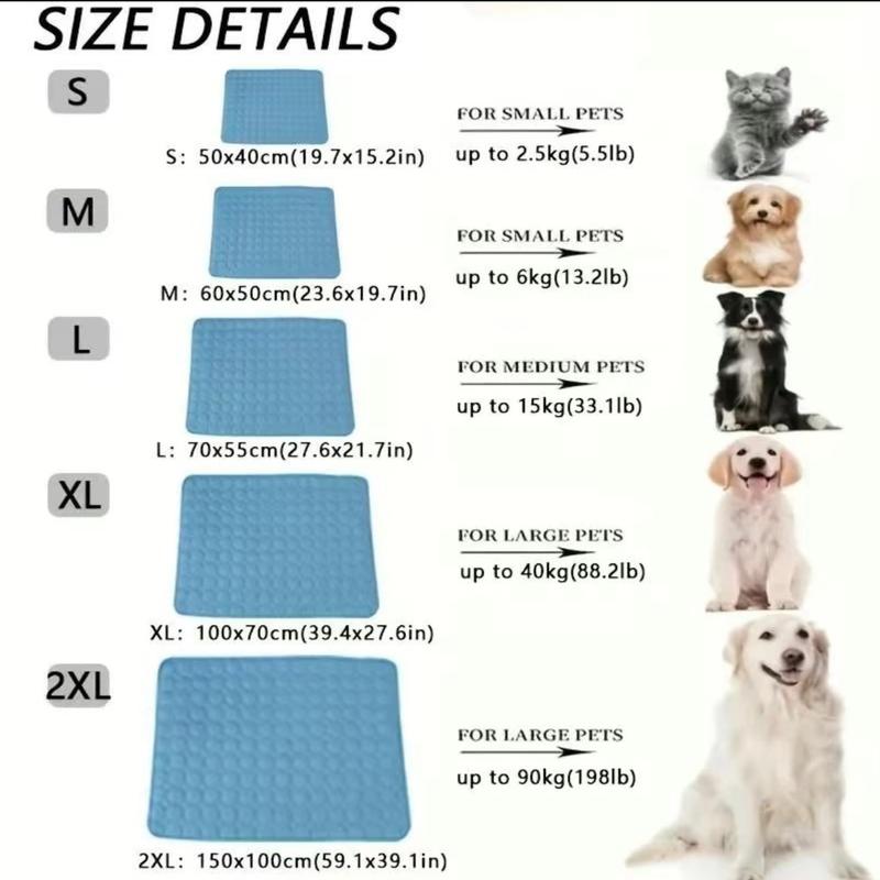 Pet Cooling Pad: crafted for your furry friend's comfort. Our Dog Ice Silk Bed Mat offers a washable and reusable solution, perfect for both outdoor adventures and indoor relaxation. Keep your pet cool and content, no matter the weather. 2