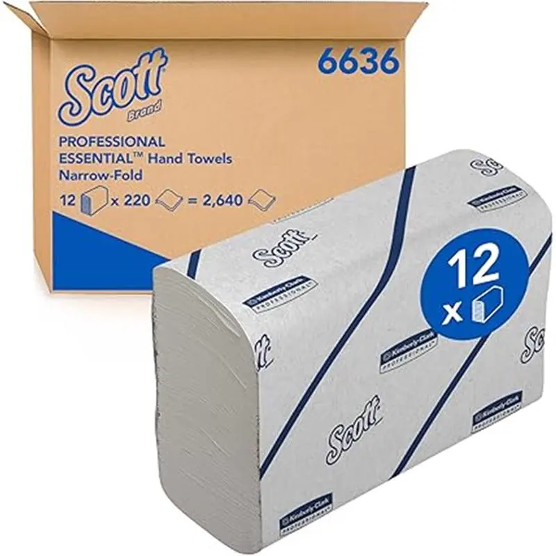 Essential Hand Towels 6636 - Narrow-Fold Paper Hand Towels - 12 Clips x 220 White Paper Towels (2,640 Total) Disposable Pack Napkin