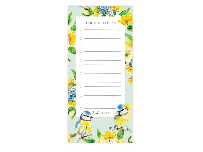 Magnetic To Do List Pad featuring Botanical Blue Tit by Lola Design 0