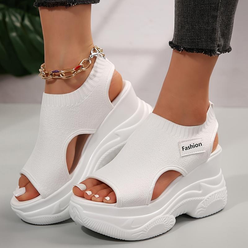 Womens Knitted Walking Sandals - Vibrant Solid Color, Elevated Platform, Ultra-Comfortable Elastic Soft Sole, Heightening Wedge for a Flattering Silhouette - Perfect for Casual Occasions, Ideal Vacation Shoes for a Stylish Getaway 6