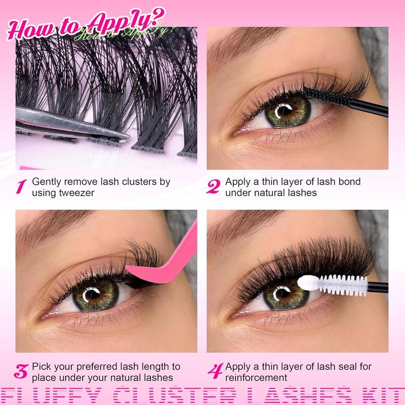 Product Introduction of Fluffy Individual Eyelashes Kit 280Pcs   DIY  Extension Kit with  Bond and Seal  Glue and Tweezers - Makeup, Cosmetic Eyelash Extensions Eyelashes Extensions cluster lashes 7