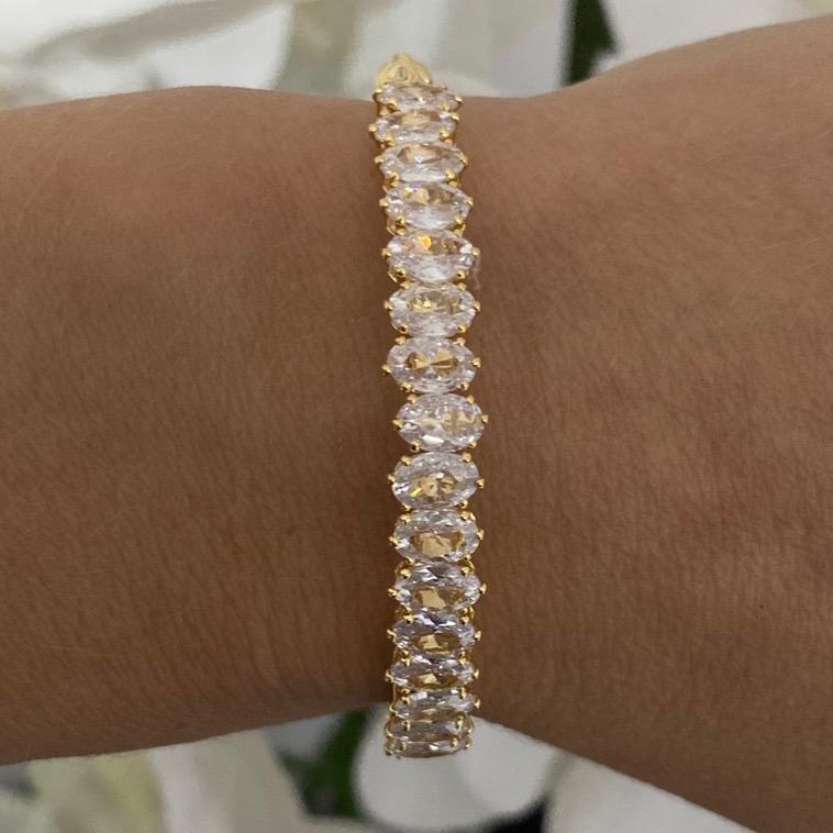 Oval Crystal row flexible bracelet in silver, rose gold or gold P28 5