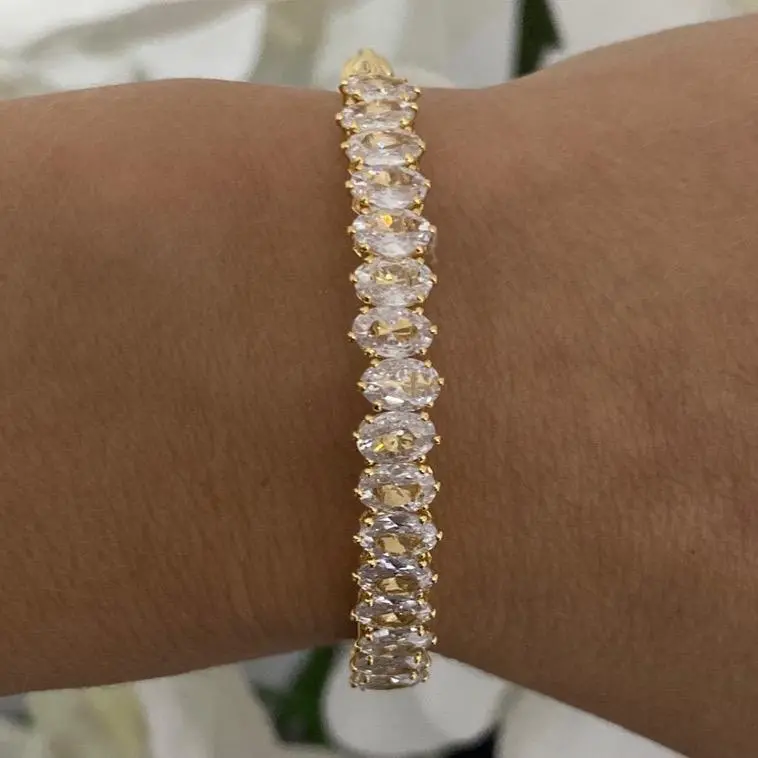 Oval Crystal row flexible bracelet in silver, rose gold or gold P28 5