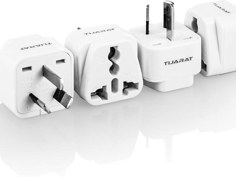 Travel Adapter with Universal Travel Accessories Input, US, UK, India, UAE, EU to Australia 3 Pin Power Plug, Type I AU International Power Adapters (Pack of 4) Metal Devices Charging Electronic 0