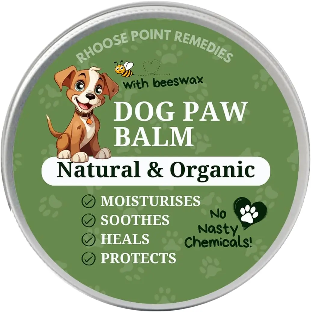 Dog Paw Balm & Dogs Nose Balm by Rhoose Point Remedies - Lick-Safe All Season Protection for Dogs with All Natural and Organic Beeswax, Unrefined Coconut Oil, Raw Shea Butter & Almond Oil Moisturises Heals & Protects Hand Poured in the UK