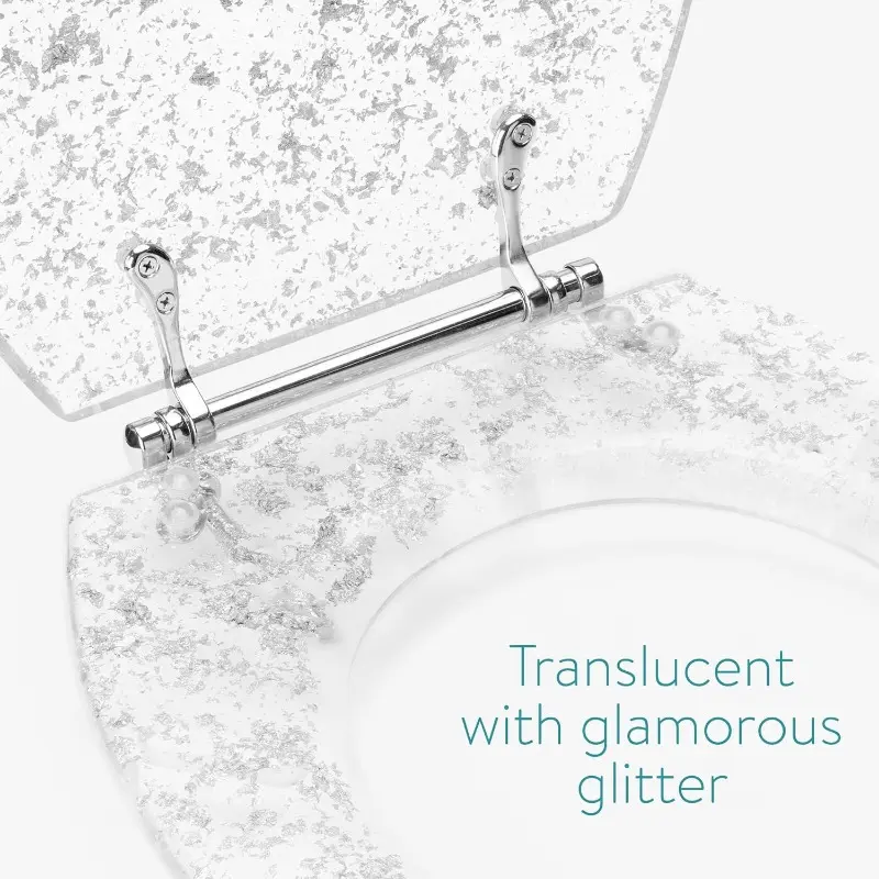 with shiny silver glitter - toilet seat with shiny glitter/chrome hinges 3