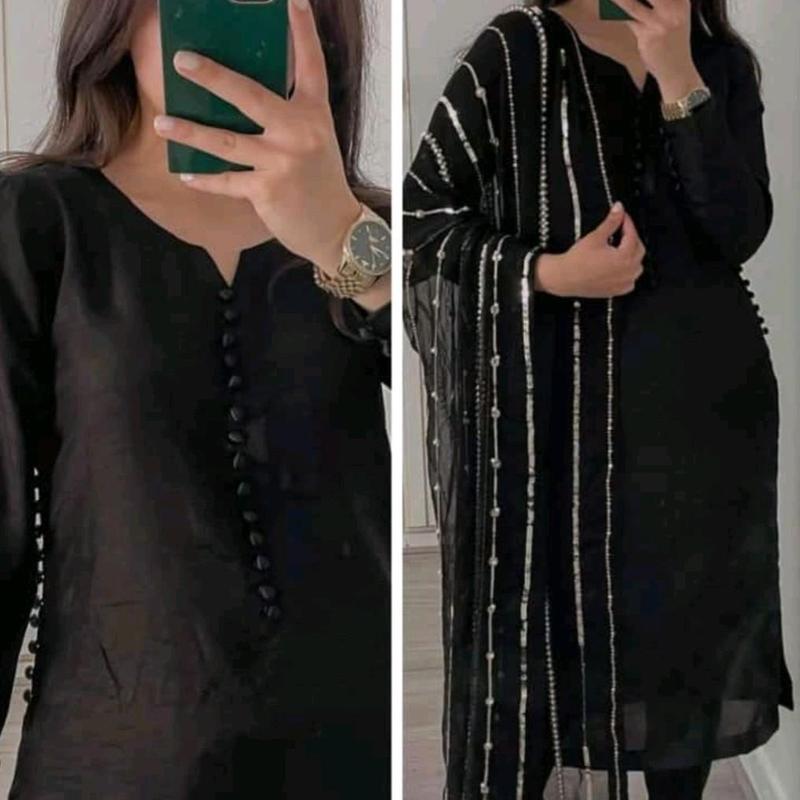 Gorgeous Chiffon Pearl Work Suit  with Free Delivery Elegant Outfit Style Silk Womenswear 4