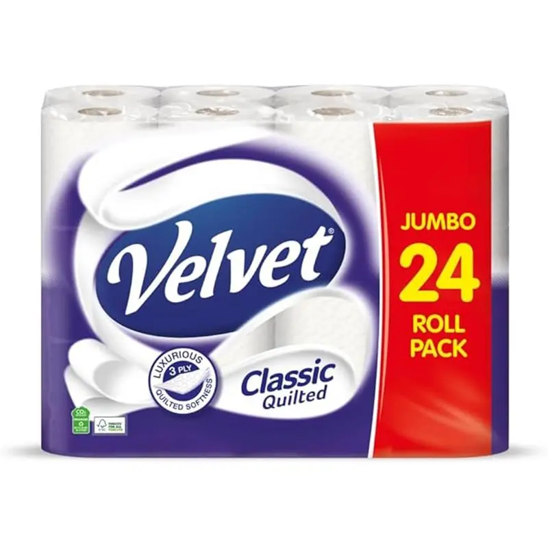 24 Rolls Soft, Strong and Absorbent Toilet Tissue - Jumbo Bulk Pack 3-ply - White