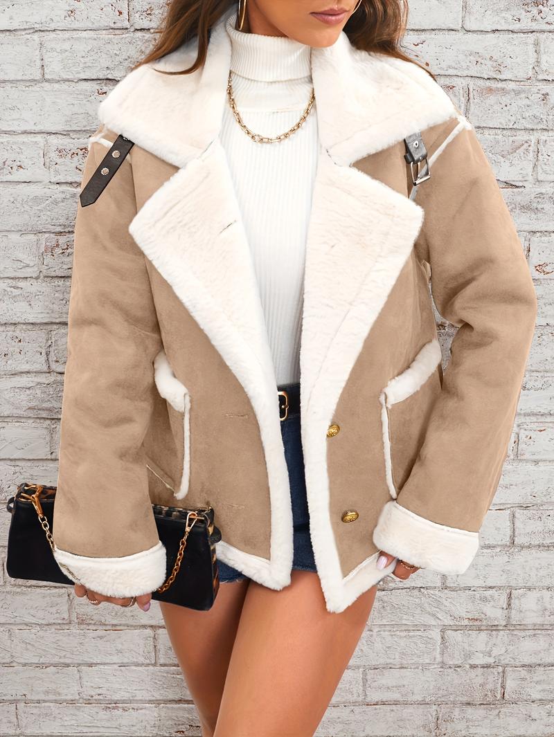 Product Introduction of Elegant Faux Fur-Lined Winter Jacket for Women - Cozy, Machine Washable with Pockets, Solid Color, Lapel Collar 20