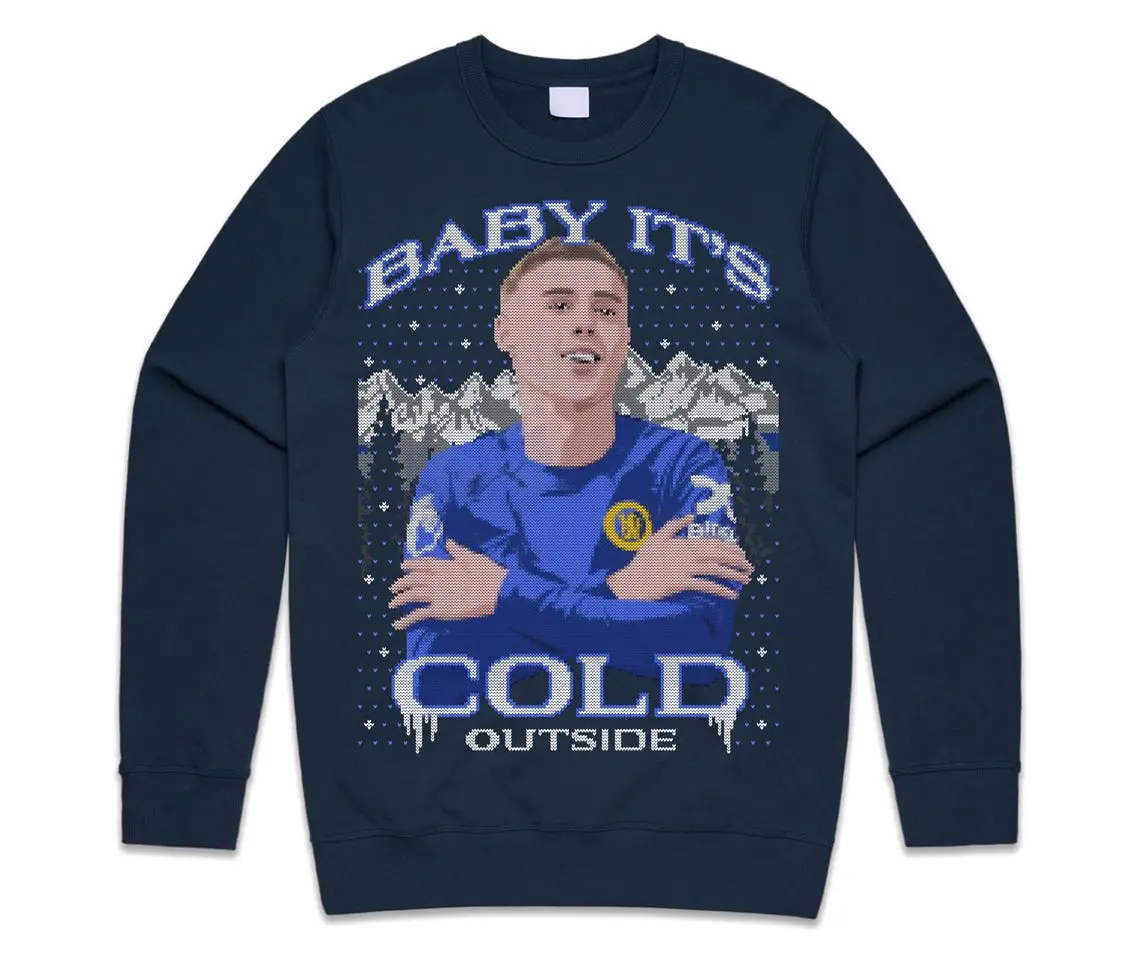Funny Christmas Cole Palmer Shirt, Baby Its Cold Outside Christmas Jumper, Cold Palmer Chelsea Shirt, Football Gifts, Christmas Cotton Crewneck, Chelsea FC Merch