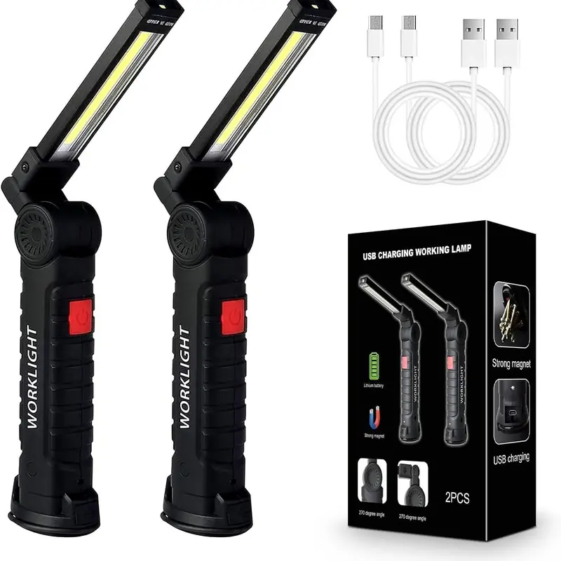 USB Rechargeable COB LED Work Light, 360° Rotatable 4 Modes Portable Light with Magnetic Base, Work Light for Outdoor & Repair Use 0