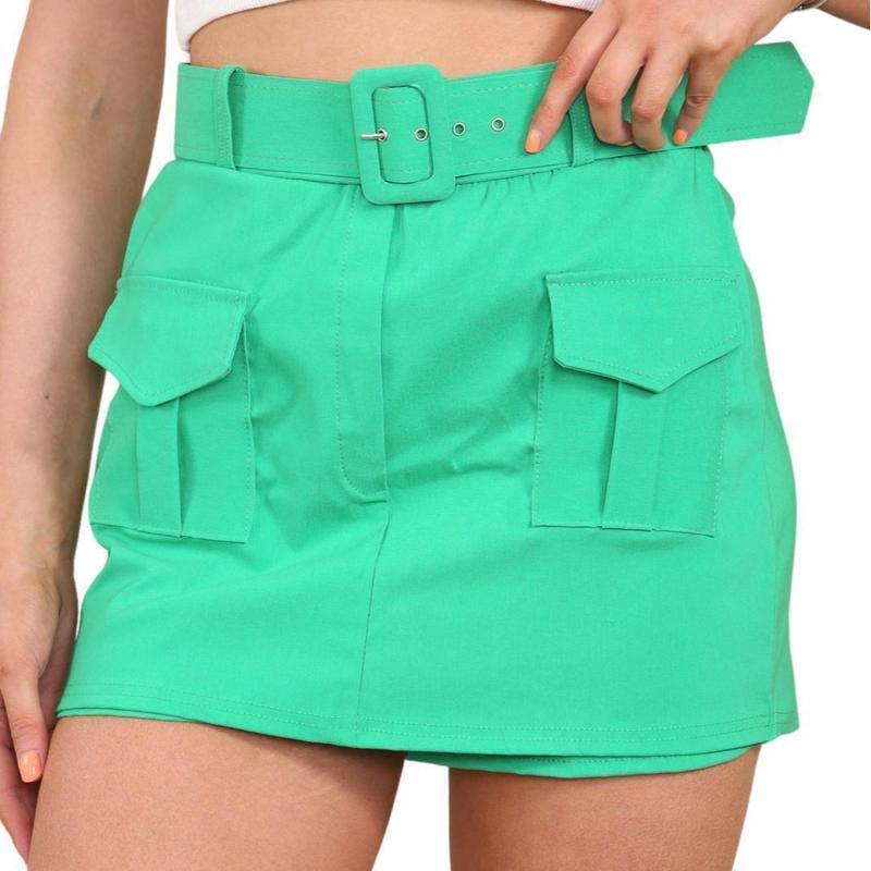 New Women's High Waisted Cargo Skort Summer Short Belted And Pockets Viral Skirt Cotton Casual 5