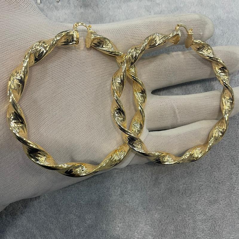 80mm gold filled patern hoops gold plated twist 3