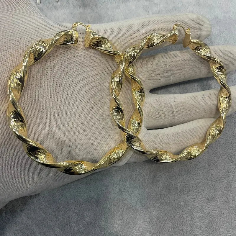 80mm gold filled patern hoops gold plated twist 2