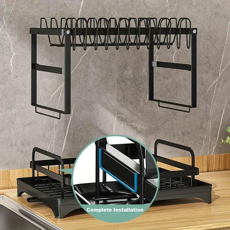AYSTHETICS Dish Drying Rack,Large Capacity Dish Drainer, Dish Rack With Utensil Organzie,Dish Drainer Rack With Cutting Board Holder,Plus 3 Hooks,Black     storage dishdrainer kitchen dishrack kitchen rack Expandable kitchen Organiser   dish rack Plastic 2