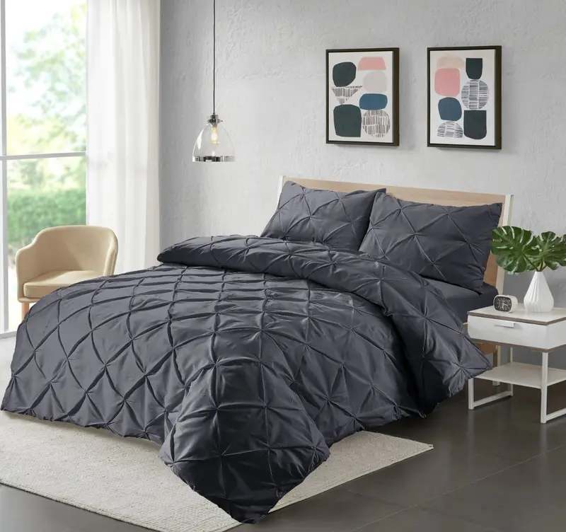 Northern Luxe ELIZA Pintuck Pleated Alford Egyptian Cotton Mix Duvet Cover Set - Single, Double, King, Super King grey anti-drop 1
