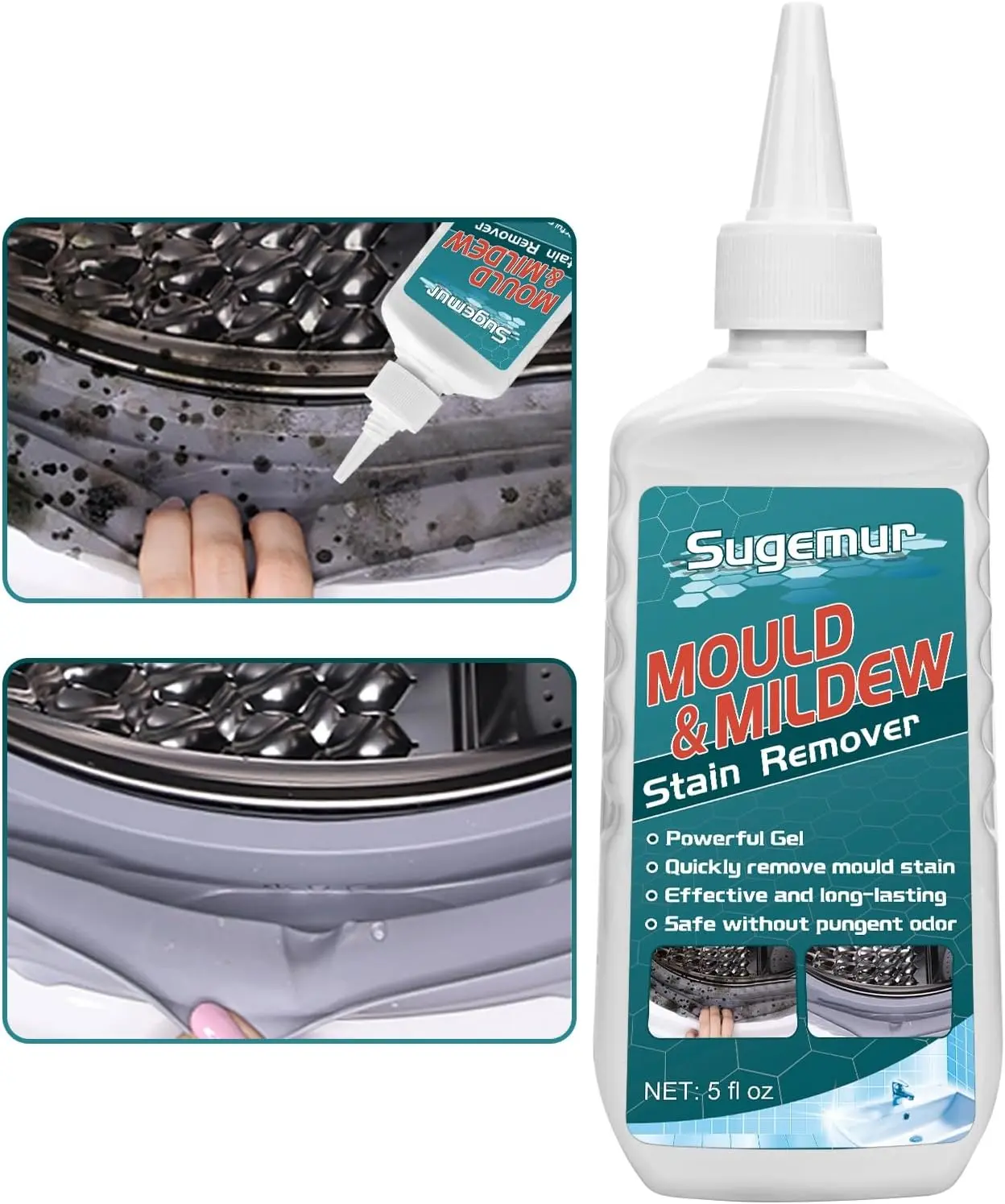 Sugemur Mould Remover, Large Capacity Mould Remover Gel, Household Mildew Removal, Mould and Mildew Cleaner for Toilet Washing Machine Seal Bathroom Kitchen Sink Tile Grout Stains 210 g Towel