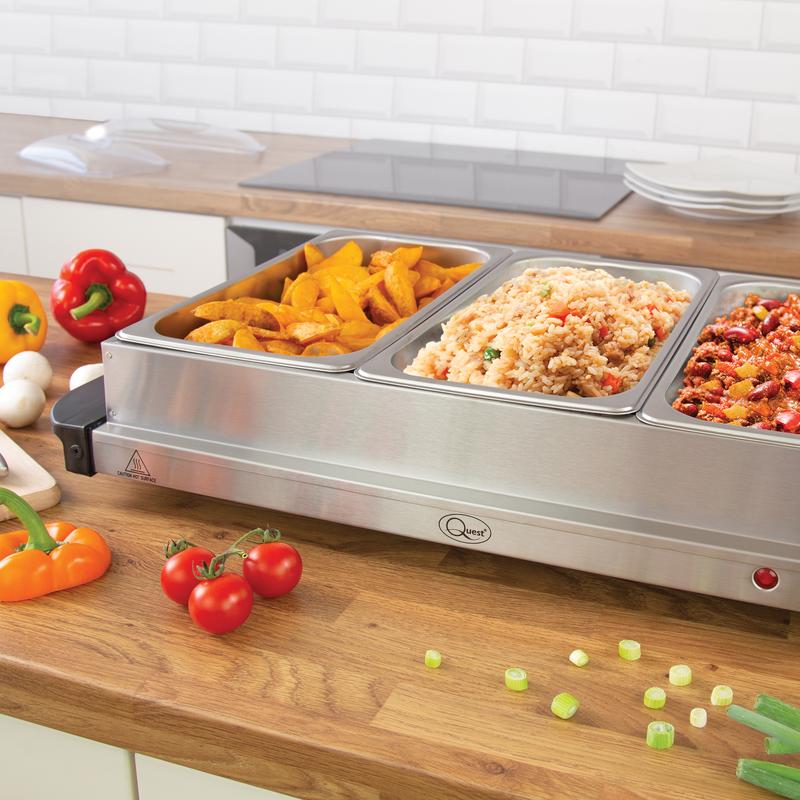 Quest Large Buffet Server and Food Warming Tray - 3 x 2.4L Trays - Great for Parties, BBQ's Christmas and Breakfasts Plate Set 1