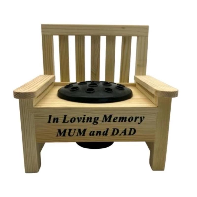 Wooden Bench With Black Grave Insert Flower  Holder Pot Memorial Vase Tribute Ornament decor 3