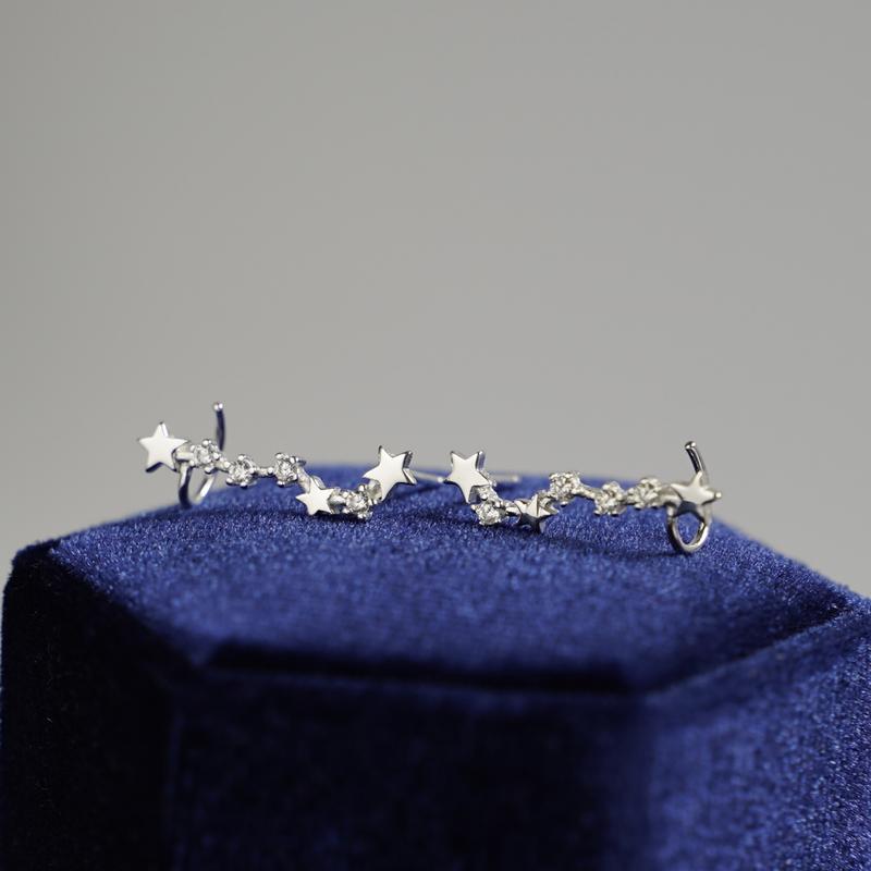 Sterling Silver CZ Celestial Stars Ear Pin Crawler Climber Earrings 8
