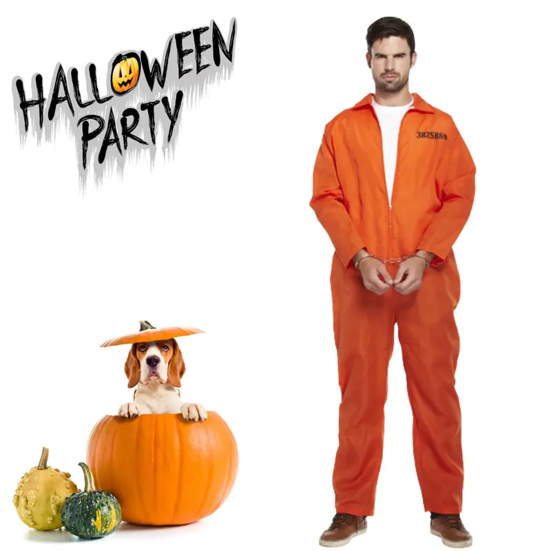 Prisoner Overalls (One Size) Adult Fancy Dress Costume | Convict Boiler Suit Prisoner Overalls Jail Jump Suit Dress Up Outfit Mens Fancy Dress Costume 4