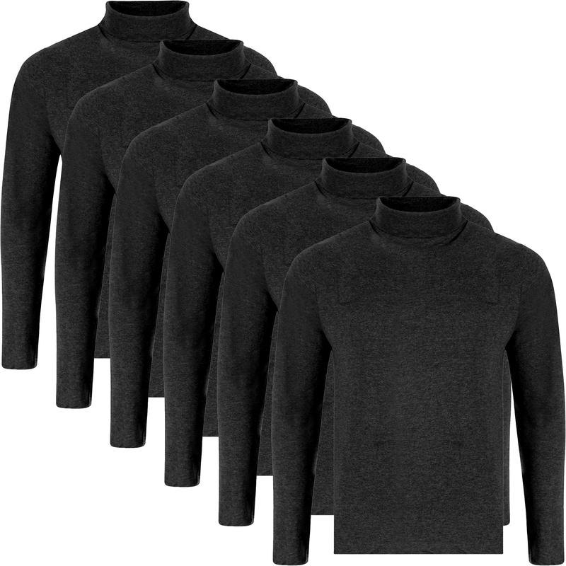 6 Pack Mens Roll Neck Turtle Neck High T Shirt Long Sleeve Shirt Plain Assorted Cotton Top New Menswear Soft 1