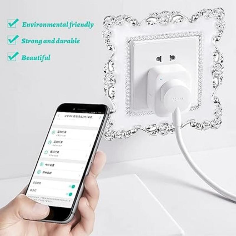 Light Switch Sticker- 2 Pcs Square Plastic Switch Surround Protective Cover Plate Rhinestone Wall Socket Stickers Decorations for Home, Living Room, Office (White) Decorative Gift Smooth Tiles Sticker surge protector Ornaments 1