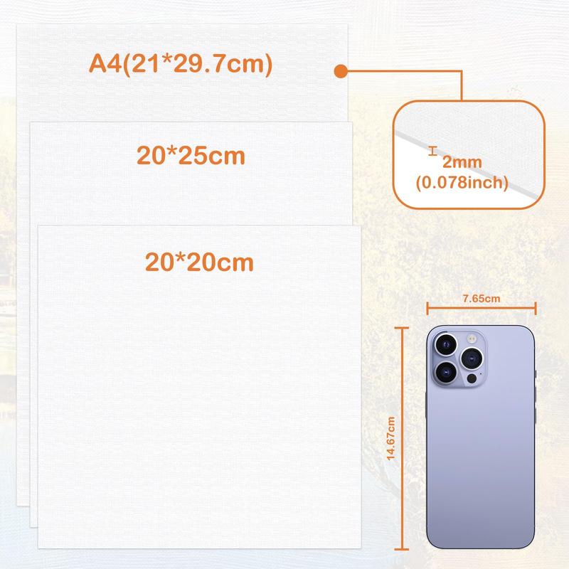 Koncci Canvas for Painting, Set of 10 Canvas Panels - 20x20cm, 20x25cm, A4(21x29.7cm), 100% Cotton Acid-Free Pre Stretched Canvas Board, Blank Painting Canvas for Art, Acrylic, Oil, Watercolor Paint 6