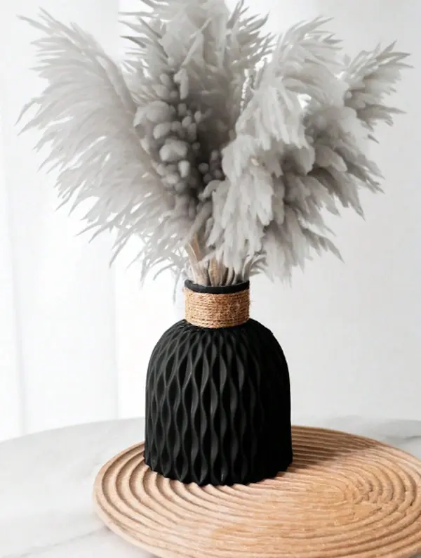 1pc Wavy Texture Black Flower Vase, Home Decor, Party & Wedding Decoration