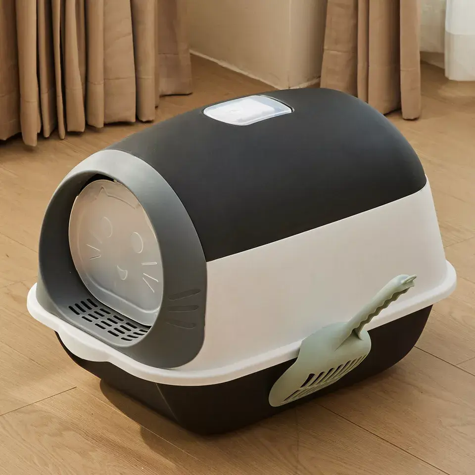 Large Cat Litter Tray Hooded Enclosed Training Pet Kitten Toilet Covered Box