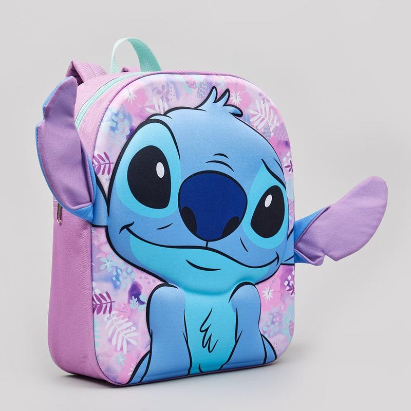 Disney Stitch Floral Lilac 3d Ears Cute School Backpack 26cm (W) x 31cm (H) x 8cm (D) 1
