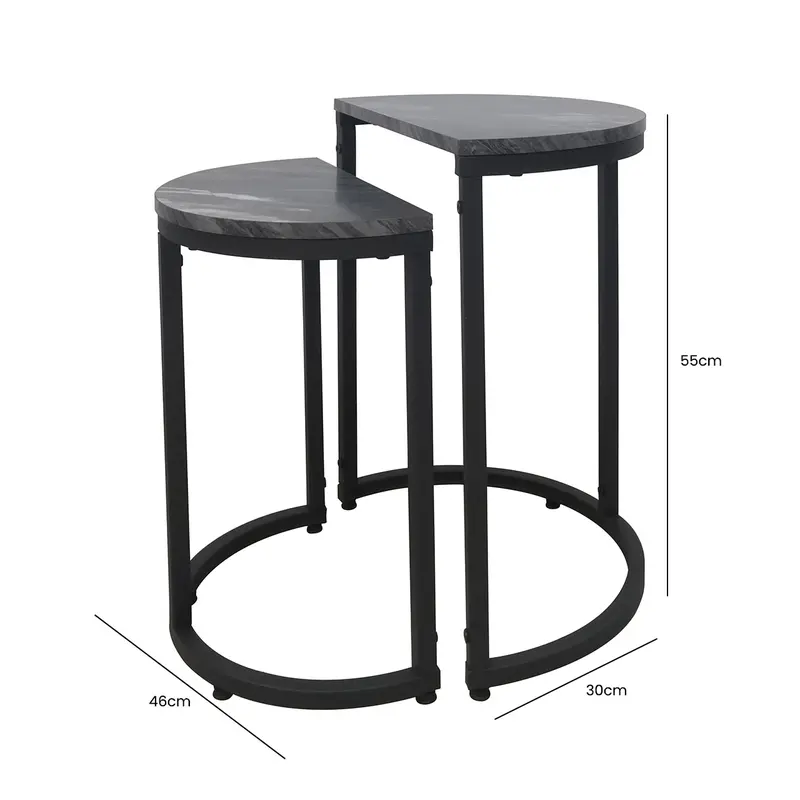 Set of 2 Round Nesting Tables, MDF Top & Metal Base Sofa Side End Tables 3