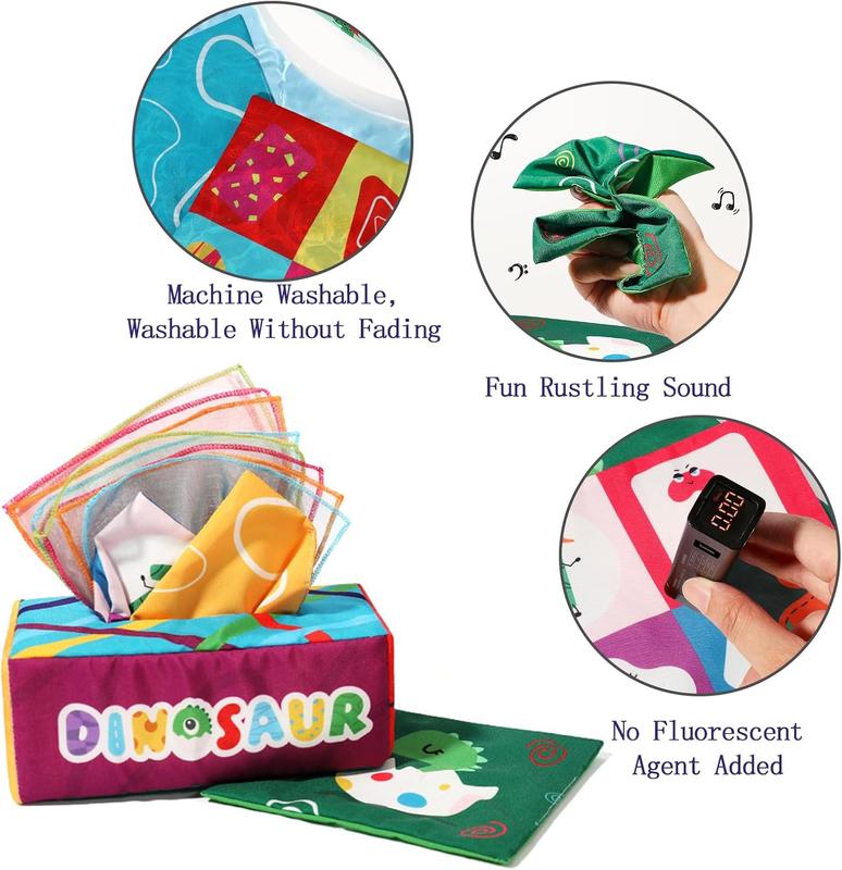 Tissue Box Sensory Toy, Crinkle Tissue Box Baby, Sensory Toys for Babies, Montessori Toys for Boys and Girls, Soft Crinkle Toys for Infant Toddlers, Stocking Stuffers, rotation new born cuddle baby tissue 1 year early educational toy development 3