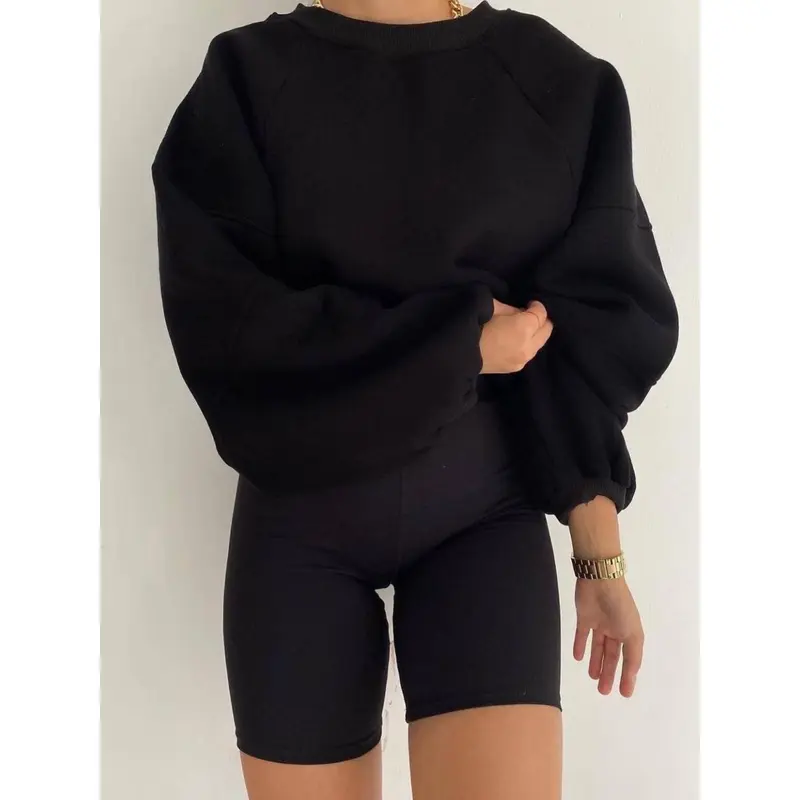 Women's Casual Pullover Hoodie, Autumn/Winter Solid Color Long Sleeve Round Neck Spliced Sweatshirt, Home Loungewear Top 5