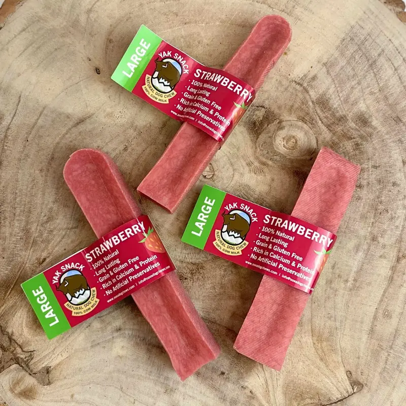 Strawberry Yak Bar- Medium & Large - All-Natural Cow Milk - Long Lasting Dog Chew chews snack 3