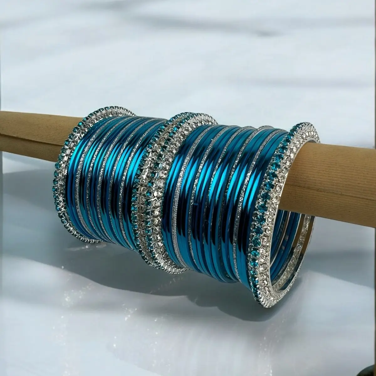 Chain kara gold / silver bangle set, simple Shiny Crystal churi kara bangle set, indian , pakistani